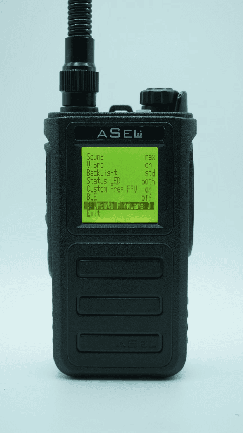 Экран детектора aSel Labs с выбранным пунктом Update Firmware